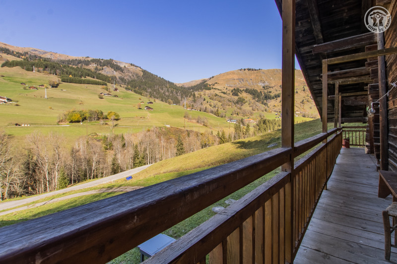 Le balcon et la vue extérieure sur la montagne