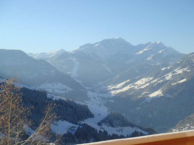 Depuis la terrasse, vue sur Arêches et le Grand Mont