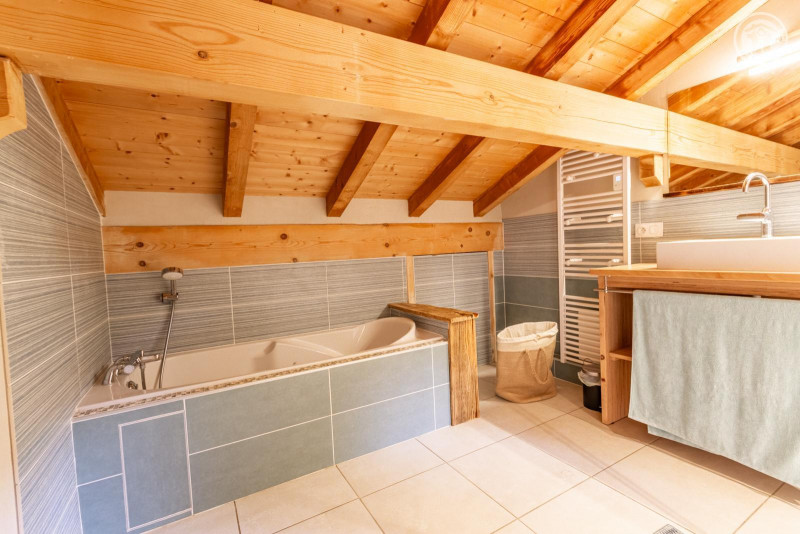 Salle d'eau avec double douche et une baignoire